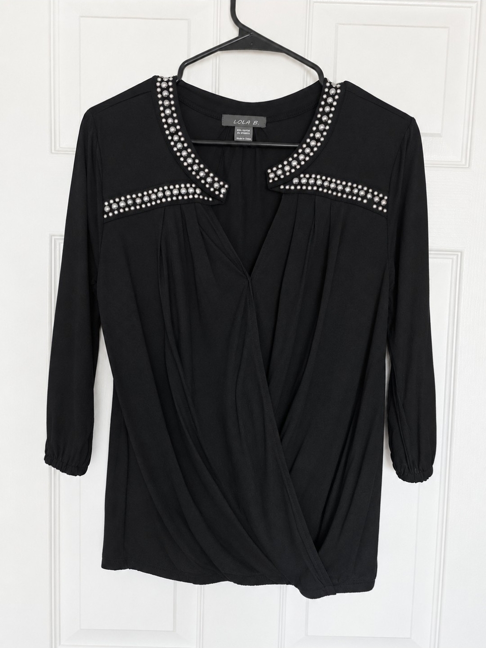 lola Black Beaded Wrap-Style Blouse